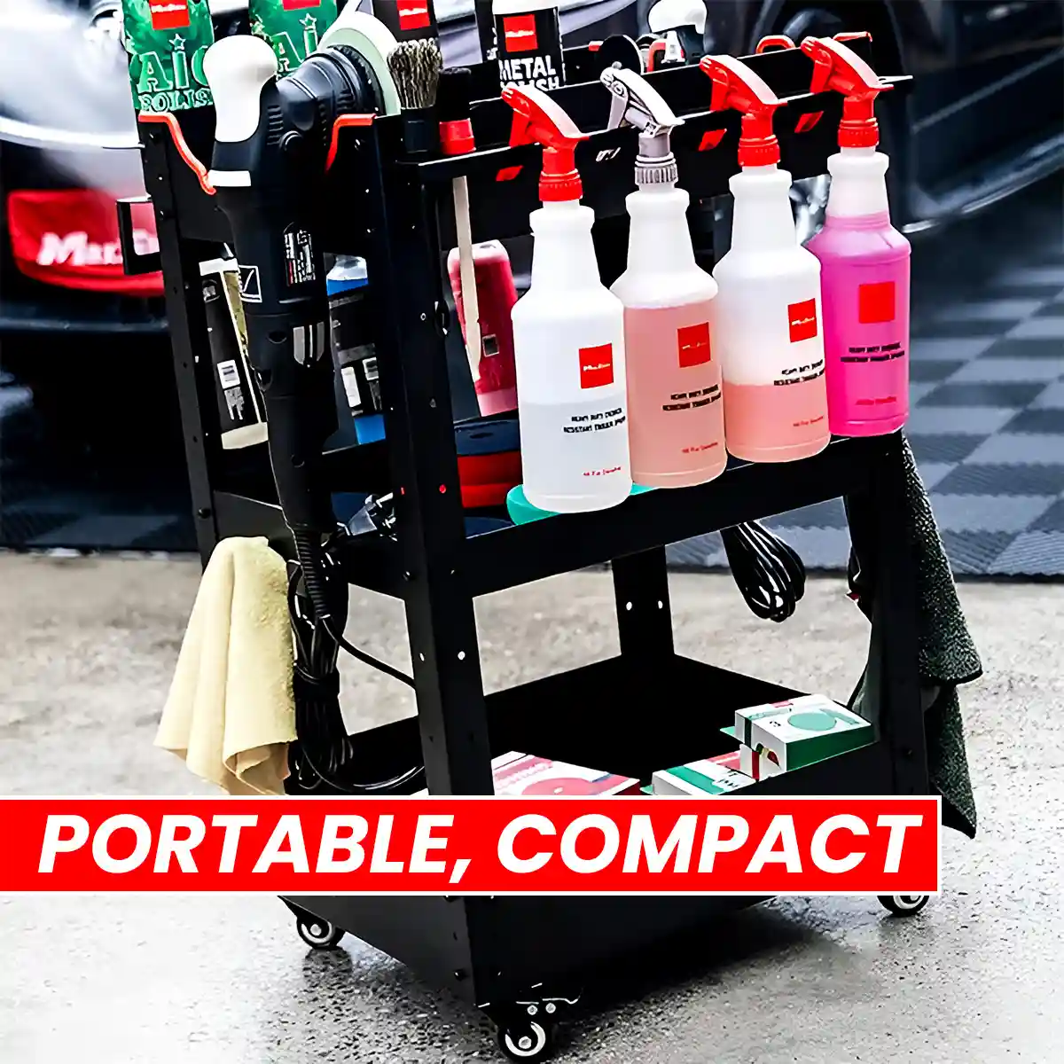 Premium Heavy Duty Detailing Cart with Two Side Plate and Hang Hook and Detailing Cart for Professional Machine and Tools