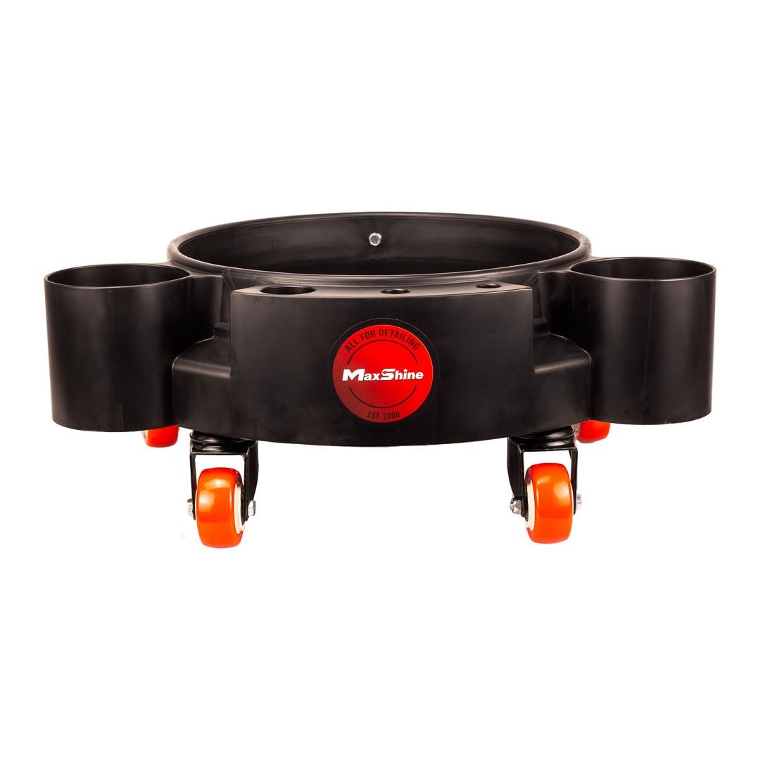 Professional Rolling Bucket Dolly | Fits 2.7and5 Gallon Buckets | 360Â° Swiveling Wheels, 3 Brush Holders, Bottle Storage & Locking Screws